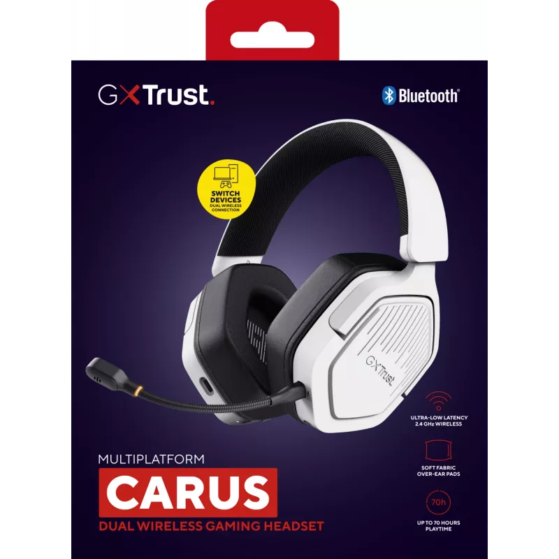 Auriculares Trust GXT 493W Carus con cable e inalámbricos diadema, casco gaming USB Type-C / USB Type-A Bluetooth Blanco