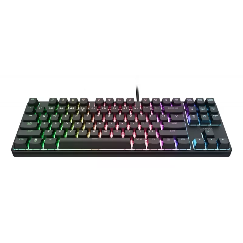 Teclado gaming mecánico TRUST 26135, 80% 87 teclas, distribución alemana QWERTZ, USB con cable, negro, cable de 1,8 m