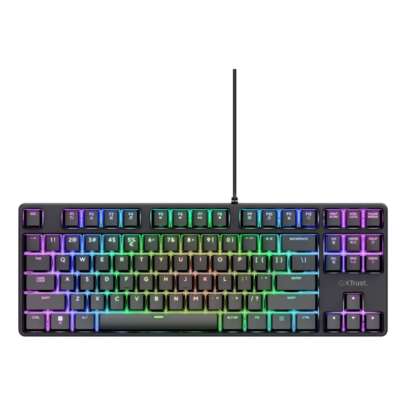 Teclado gaming mecánico TRUST 26135, 80% 87 teclas, distribución alemana QWERTZ, USB con cable, negro, cable de 1,8 m