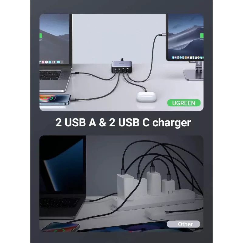 Ugreen Nexode cargador rápido de sobremesa 65 W, 2x USB-A + 2x USB-C (90747)