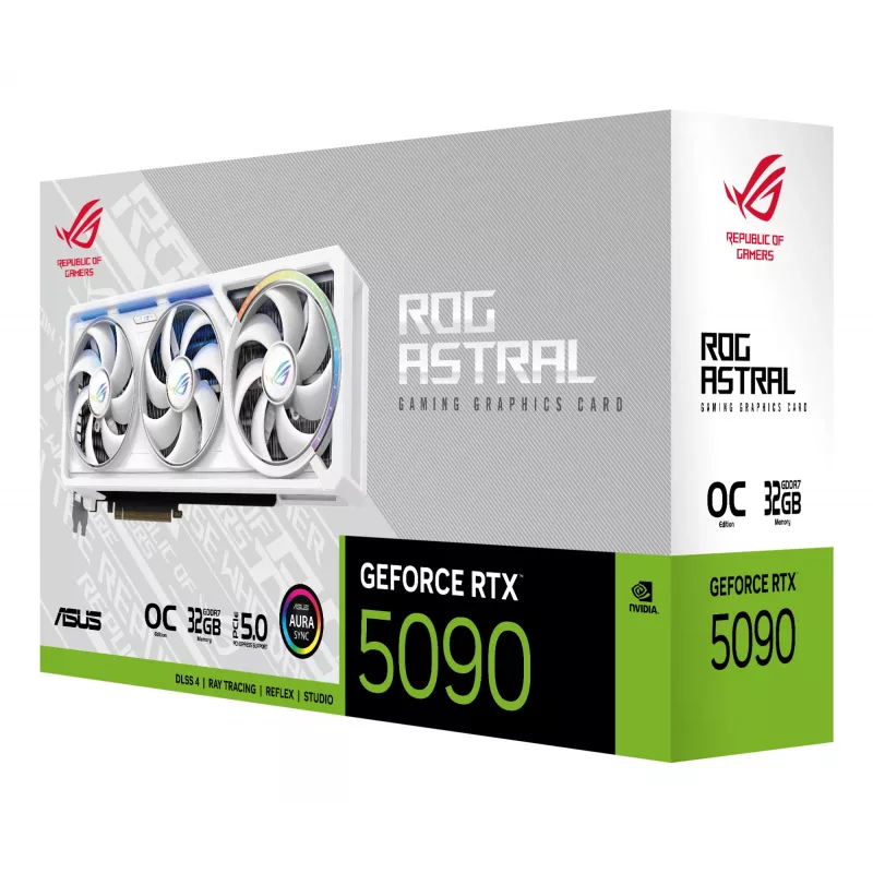 Tarjeta gráfica ASUS ROG Astral GeForce RTX 5090, 32 GB GDDR7, 512 bits, PCIe 5.0, 3 ventiladores, blanca