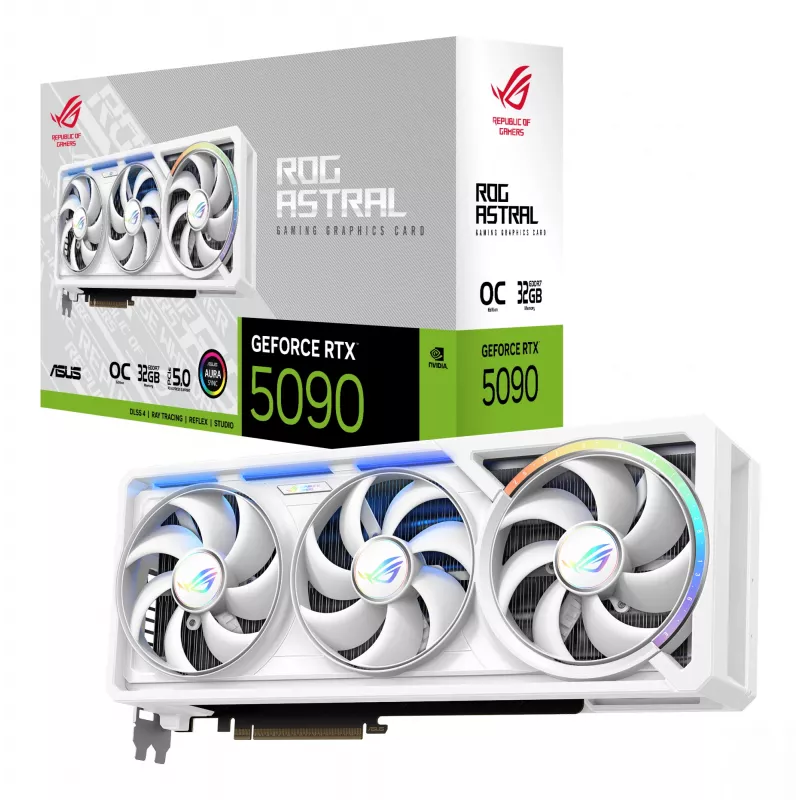 Tarjeta gráfica ASUS ROG Astral GeForce RTX 5090, 32 GB GDDR7, 512 bits, PCIe 5.0, 3 ventiladores, blanca