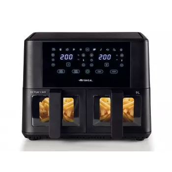 Ariete 4631 Double Freidora de aire 9L, 2400W, Capacidad total 9L, 11 programas, Multifunción, Hasta 3,6 kg de alimentos fritos Temperatura hasta 200°C, Doble cesta, Negro