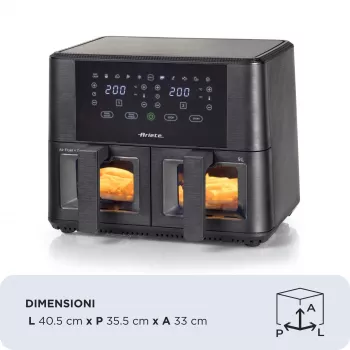 Ariete 4631 Double Freidora de aire 9L, 2400W, Capacidad total 9L, 11 programas, Multifunción, Hasta 3,6 kg de alimentos fritos Temperatura hasta 200°C, Doble cesta, Negro