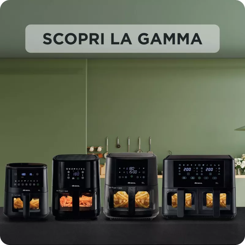 Ariete 4631 Double Freidora de aire 9L, 2400W, Capacidad total 9L, 11 programas, Multifunción, Hasta 3,6 kg de alimentos fritos Temperatura hasta 200°C, Doble cesta, Negro