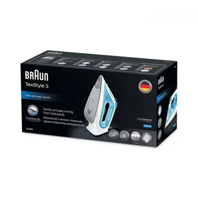 Braun TexStyle 3 Plancha de vapor SI 3053 Azul Suela cerámica 2400 W