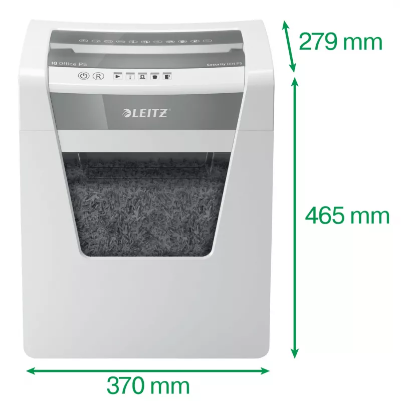 Destructora de documentos Leitz IQ Office Security P5, microcorte, 22,3 cm, 2 x 15 mm, 23 l, 250 hojas, 55 dB