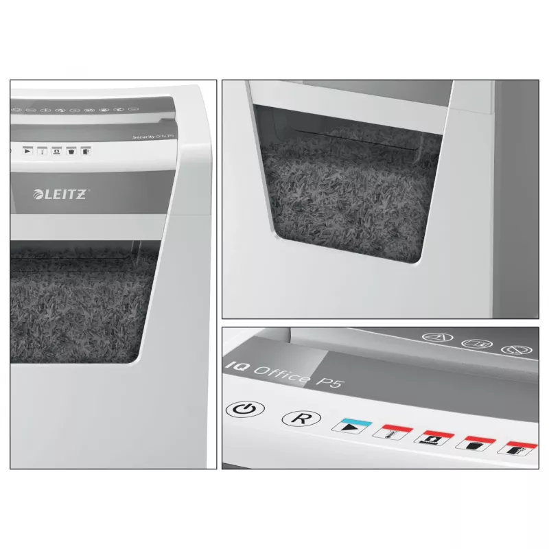Destructora de documentos Leitz IQ Office Security P5, microcorte, 22,3 cm, 2 x 15 mm, 23 l, 250 hojas, 55 dB