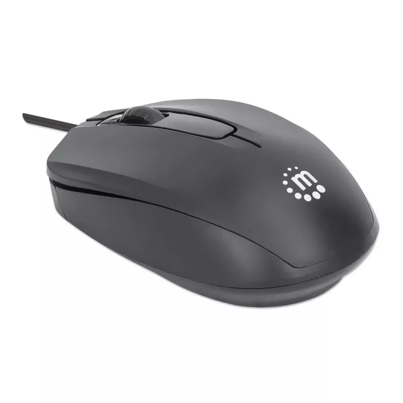 Ratón USB con cable Manhattan Comfort II, negro, 1000 dpi, USB-A, óptico, ambidiestro, portátil/compacto, tres botones con rueda de desplazamiento, tres años de garantía