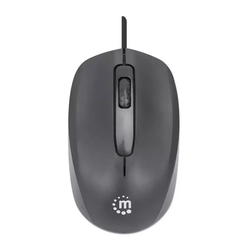 Ratón USB con cable Manhattan Comfort II, negro, 1000 dpi, USB-A, óptico, ambidiestro, portátil/compacto, tres botones con rueda de desplazamiento, tres años de garantía