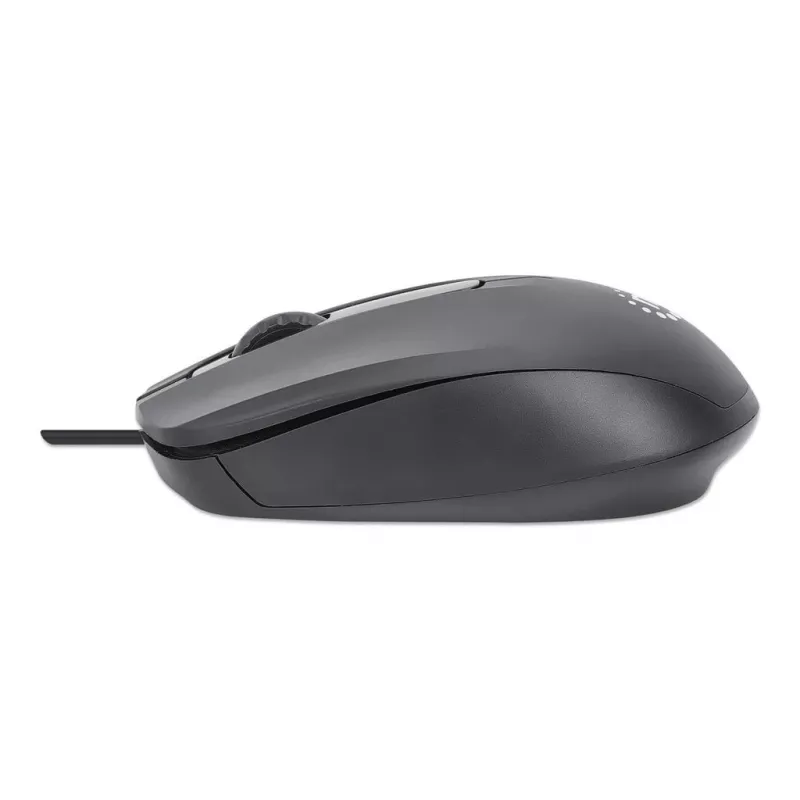 Ratón USB con cable Manhattan Comfort II, negro, 1000 dpi, USB-A, óptico, ambidiestro, portátil/compacto, tres botones con rueda de desplazamiento, tres años de garantía