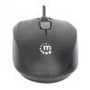 Ratón USB con cable Manhattan Comfort II, negro, 1000 dpi, USB-A, óptico, ambidiestro, portátil/compacto, tres botones con rueda de desplazamiento, tres años de garantía