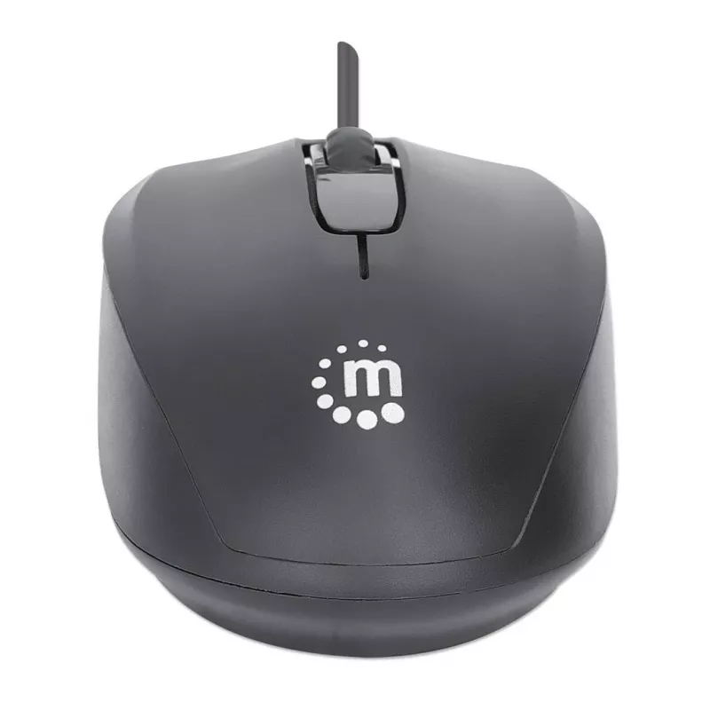 Ratón USB con cable Manhattan Comfort II, negro, 1000 dpi, USB-A, óptico, ambidiestro, portátil/compacto, tres botones con rueda de desplazamiento, tres años de garantía