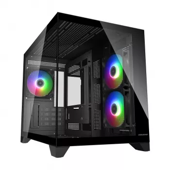 Caja de PC mini torre Cougar FV150 ARGB — negra, compatible con 2 ventiladores laterales de 120/140 mm, 1 de 120 mm trasero, HDD de 2,5