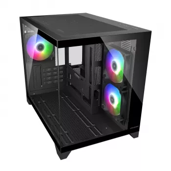 Caja de PC mini torre Cougar FV150 ARGB — negra, compatible con 2 ventiladores laterales de 120/140 mm, 1 de 120 mm trasero, HDD de 2,5