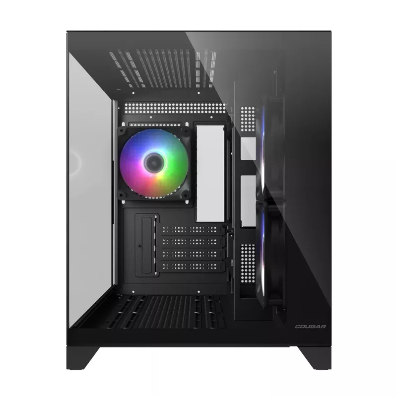 Caja de PC mini torre Cougar FV150 ARGB — negra, compatible con 2 ventiladores laterales de 120/140 mm, 1 de 120 mm trasero, HDD de 2,5 inch/3,5 inch, 285×435×365 mm