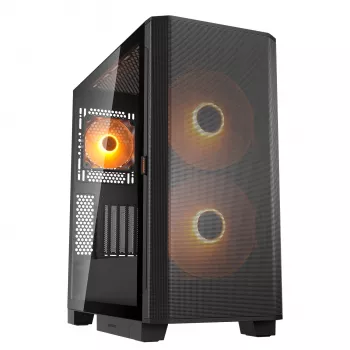 Caja de PC semitorre Cougar Airface FLO ARGB, negra — compatible con 2 ventiladores frontales de 180 mm, 1 trasero de 120 mm, unidades de 2,5