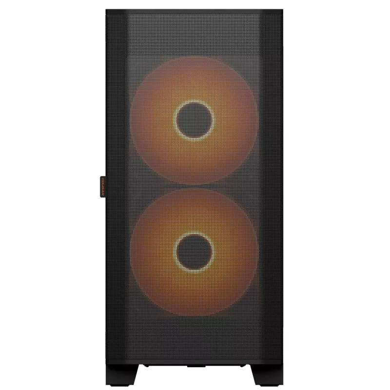 Caja de PC semitorre Cougar Airface FLO ARGB, negra — compatible con 2 ventiladores frontales de 180 mm, 1 trasero de 120 mm, unidades de 2,5