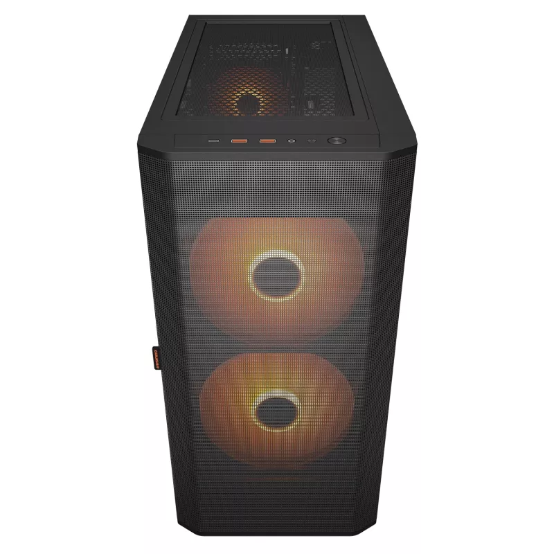 Caja de PC semitorre Cougar Airface FLO ARGB, negra — compatible con 2 ventiladores frontales de 180 mm, 1 trasero de 120 mm, unidades de 2,5