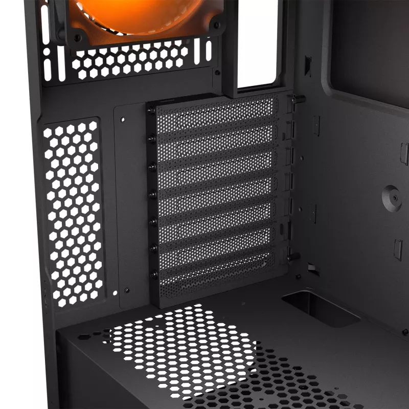 Caja de PC semitorre Cougar Airface FLO ARGB, negra — compatible con 2 ventiladores frontales de 180 mm, 1 trasero de 120 mm, unidades de 2,5