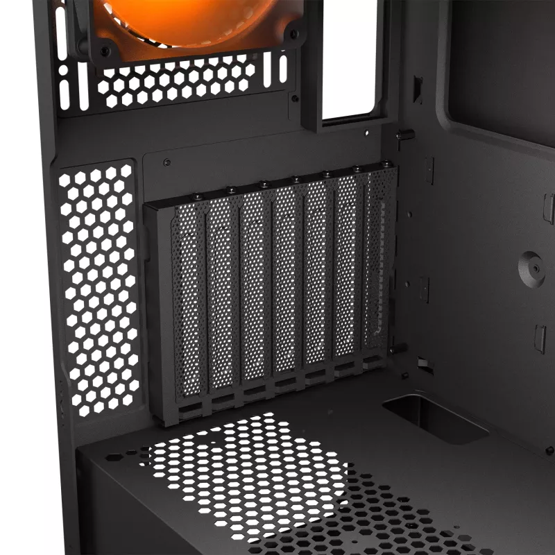 Caja de PC semitorre Cougar Airface FLO ARGB, negra — compatible con 2 ventiladores frontales de 180 mm, 1 trasero de 120 mm, unidades de 2,5