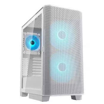 Caja de PC semitorre COUGAR Airface FLO ARGB blanca — 2 ventiladores frontales de 180 mm, 1 trasero de 120 mm, compatible con HDD de 2,5