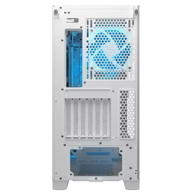 Caja de PC semitorre COUGAR Airface FLO ARGB blanca — 2 ventiladores frontales de 180 mm, 1 trasero de 120 mm, compatible con HDD de 2,5
