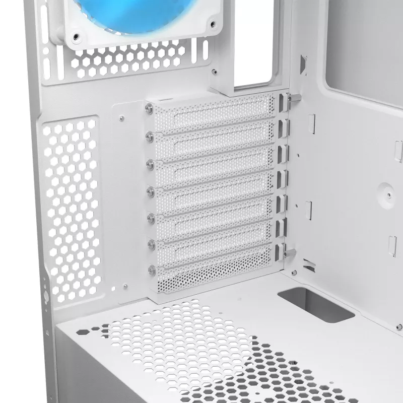 Caja de PC semitorre COUGAR Airface FLO ARGB blanca — 2 ventiladores frontales de 180 mm, 1 trasero de 120 mm, compatible con HDD de 2,5
