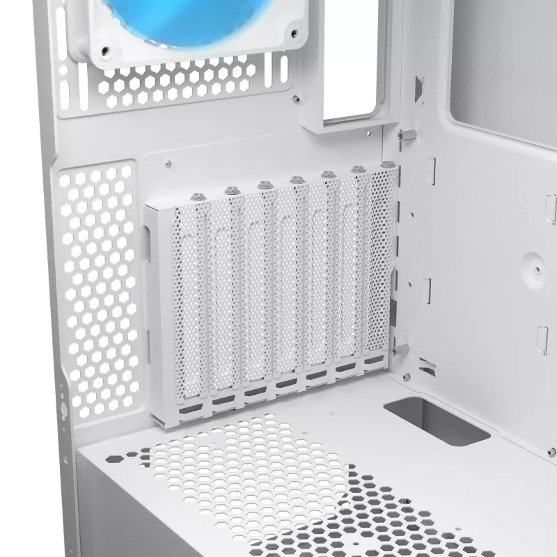 Caja de PC semitorre COUGAR Airface FLO ARGB blanca — 2 ventiladores frontales de 180 mm, 1 trasero de 120 mm, compatible con HDD de 2,5
