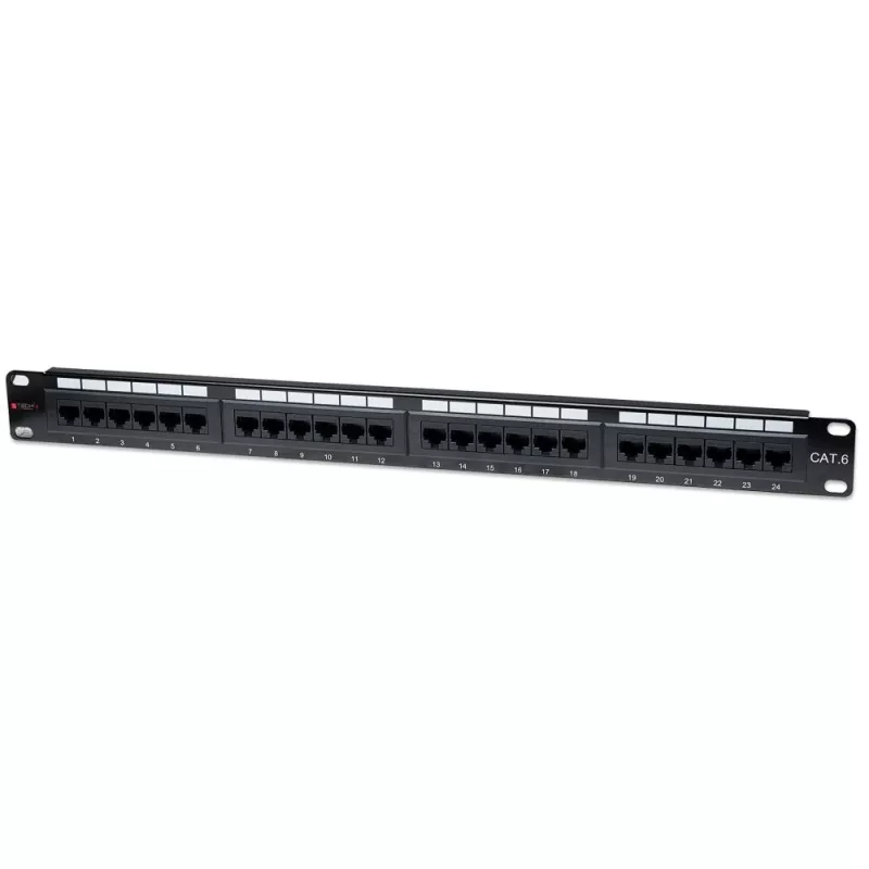 Patch panel Techly UTP 24 puertos RJ45 Cat.6 I-PP 24-RU-C6T, IEEE 802.3, IEEE 802.3ab, IEEE 802.3u, 10/100/1000Base-T(X), Fast Ethernet, Gigabit Ethernet, 1000 Mbit/s, RJ-45, oro