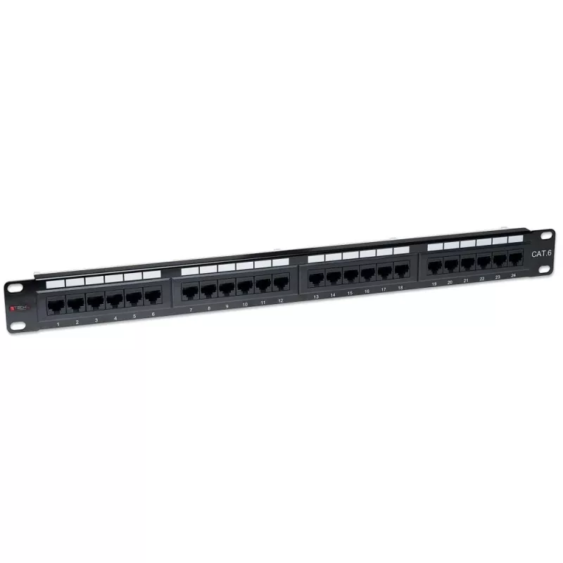 Patch panel Techly UTP 24 puertos RJ45 Cat.6 I-PP 24-RU-C6T, IEEE 802.3, IEEE 802.3ab, IEEE 802.3u, 10/100/1000Base-T(X), Fast Ethernet, Gigabit Ethernet, 1000 Mbit/s, RJ-45, oro