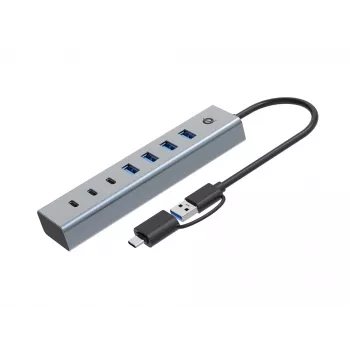 Conceptronic HUBBIES20GP Hub USB 3.0 de 7 puertos con fuente de alimentación, 5Gbps, USB-C x 3, USB-A x 4