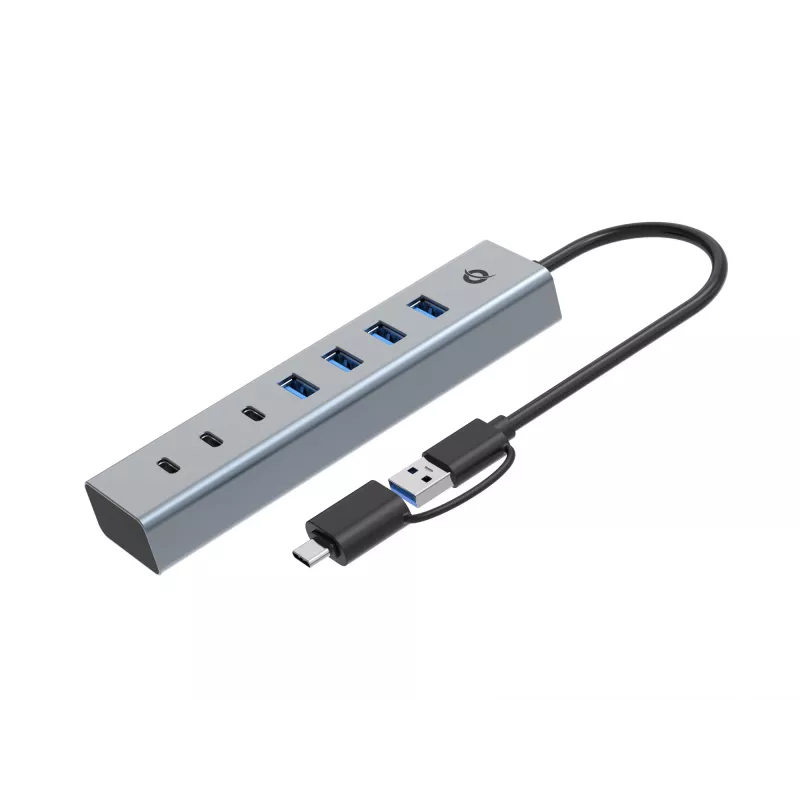 Conceptronic HUBBIES20GP Hub USB 3.0 de 7 puertos con fuente de alimentación, 5Gbps, USB-C x 3, USB-A x 4