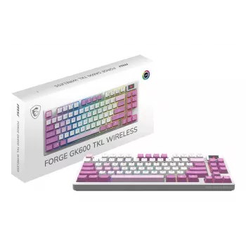 Teclado gaming MSI FORGE GK600 TKL WIRELESS VIOLET USB + Bluetooth QWERTY español rosa, violeta, blanco