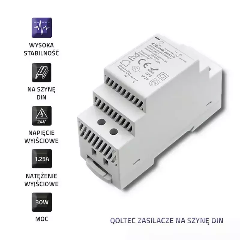 Fuente de alimentación para carril DIN QOLTEC 30W 24V 1,25A gris