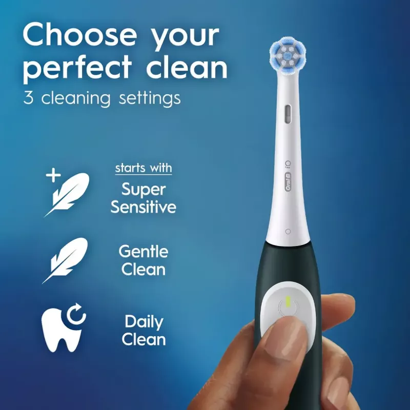 Cepillo de dientes eléctrico BRAUN iO2 — cepillo de dientes recargable para adultos, 3 modos, sensor de presión, 2 cabezales de cepillo, Forest Green