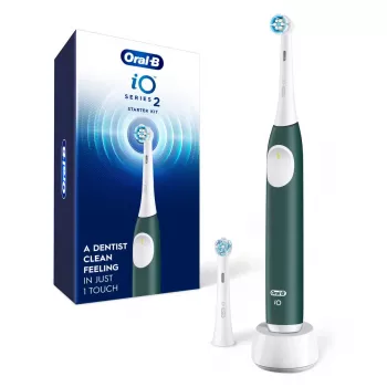 Cepillo de dientes eléctrico BRAUN iO2 — cepillo de dientes recargable para adultos, 3 modos, sensor de presión, 2 cabezales de cepillo, Forest Green