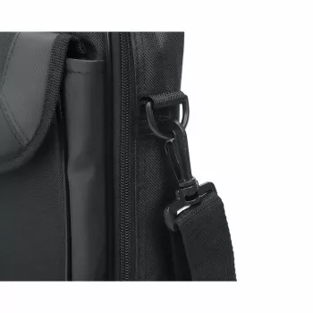 Manhattan Cambridge Maletín para portátil 14,1 pulgadas, diseño Clamshell, Negro, KOSTENGÜNSTIG, compartimento para accesorios, compartimento para documentos en la parte trasera, correa de hombro (extraíble), equivalente a Targus CN313/CN414EU, funda para portátil, tres años de garantía