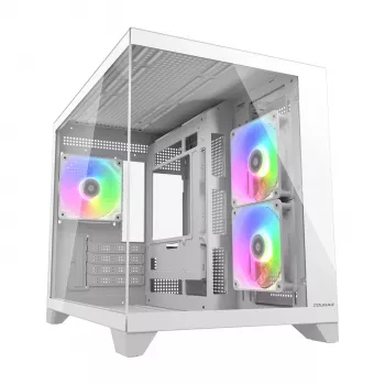 Caja para PC Mini Tower Cougar FV150 ARGB Blanco — Micro-ATX / Mini-ITX, ventana lateral, 2x120mm + 1x120mm ventiladores, bahías de 2,5 pulgadas y 3,5 pulgadas