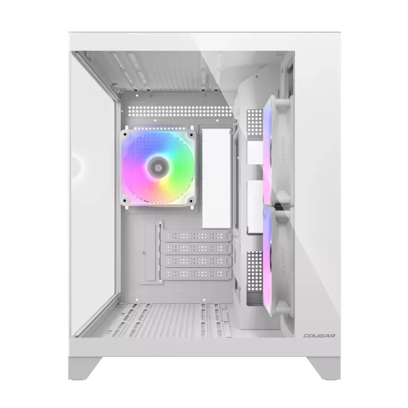 Caja para PC Mini Tower Cougar FV150 ARGB Blanco — Micro-ATX / Mini-ITX, ventana lateral, 2x120mm + 1x120mm ventiladores, bahías de 2,5 pulgadas y 3,5 pulgadas
