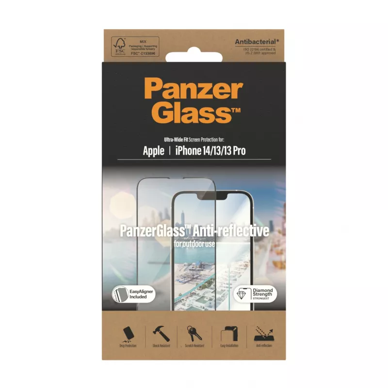 Protector de pantalla PanzerGlass antirreflejo para Apple iPhone 14 / 13 / 13 Pro — cristal templado, PET, ajuste ultraancho, EasyAligner