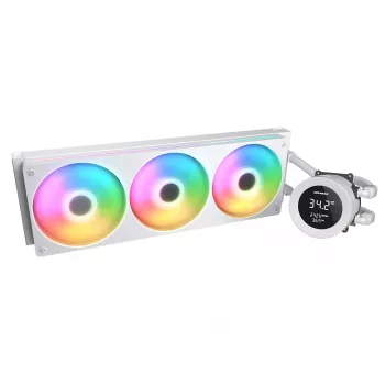 Refrigeración líquida todo en uno para CPU Cougar Poseidon Vistek 360, ARGB, ventiladores de 120 mm, blanco, compatible con LGA1700/AM5