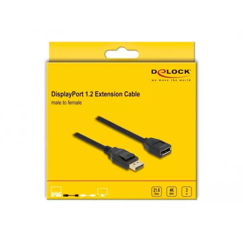 Cable de extensión DisplayPort 1.2 DeLOCK 4K 60 Hz 3 m