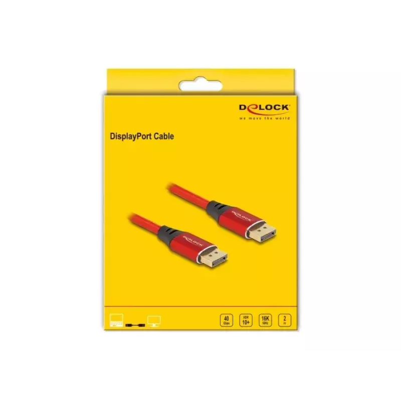 Cable DisplayPort DeLOCK 16K 60 Hz 2 m rojo metal