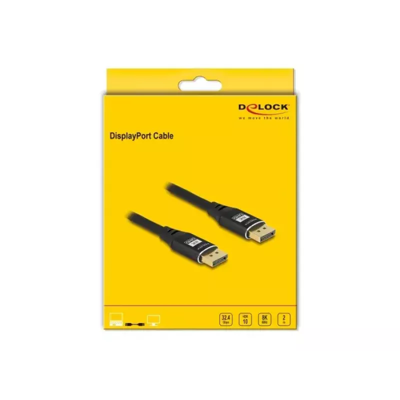 Cable DisplayPort DeLOCK 8K 60 Hz 2 m negro metal