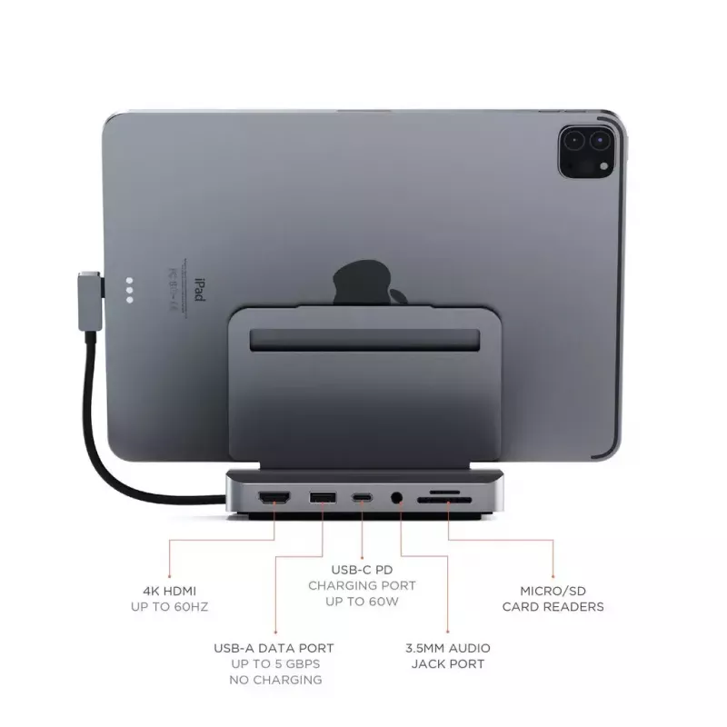 Dock para portátil Satechi ST-TCSHIPM USB-C (USB 3.2 Gen 1) con HDMI, SD/MicroSD, 60W PD, gris