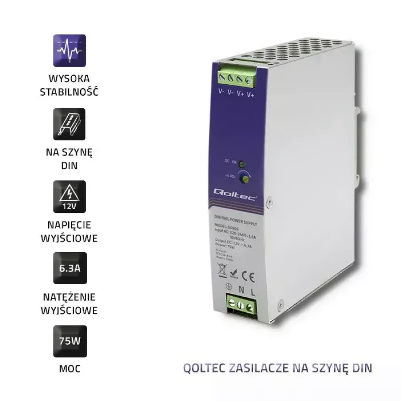 Fuente de alimentación industrial para carril DIN QOLTEC 50905
