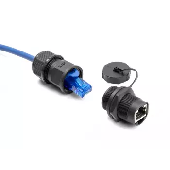 Conector hembra RJ45 Cat.6A DeLOCK con tapa protectora IP67 resistente al polvo y al agua