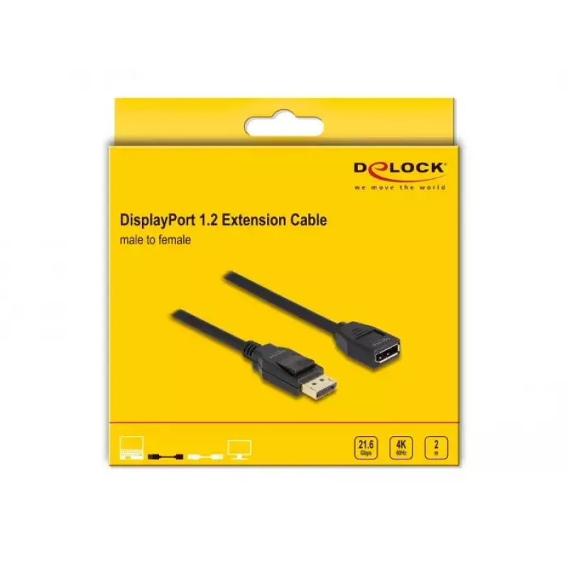 Cable de extensión DisplayPort 1.2 DeLOCK 4K 60 Hz 2 m