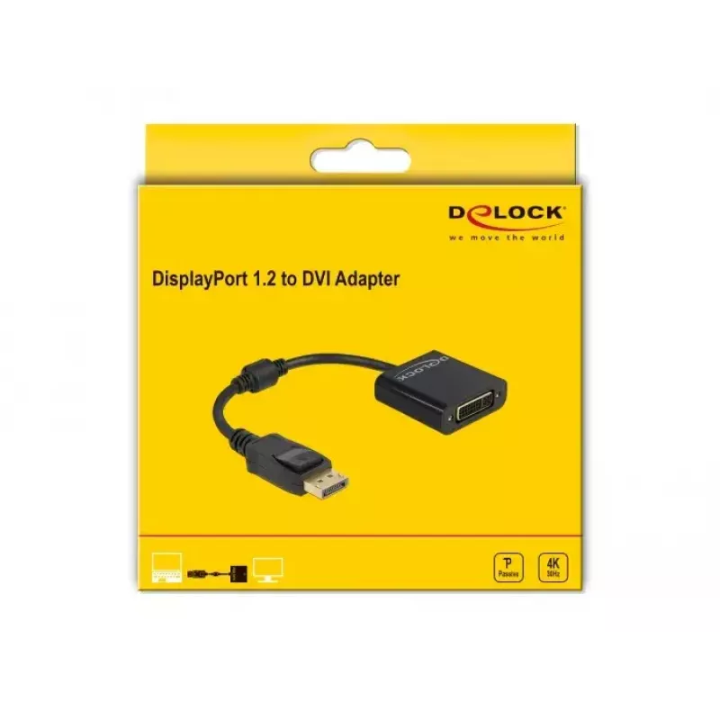 Adaptador DeLOCK DisplayPort 1.2 conector macho a conector hembra DVI 4K pasivo negro